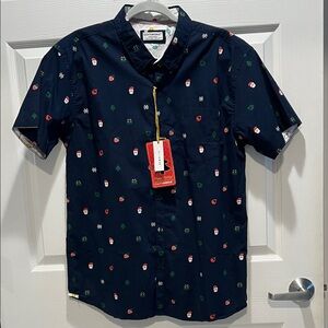 Festive Navy Button Down Shirt